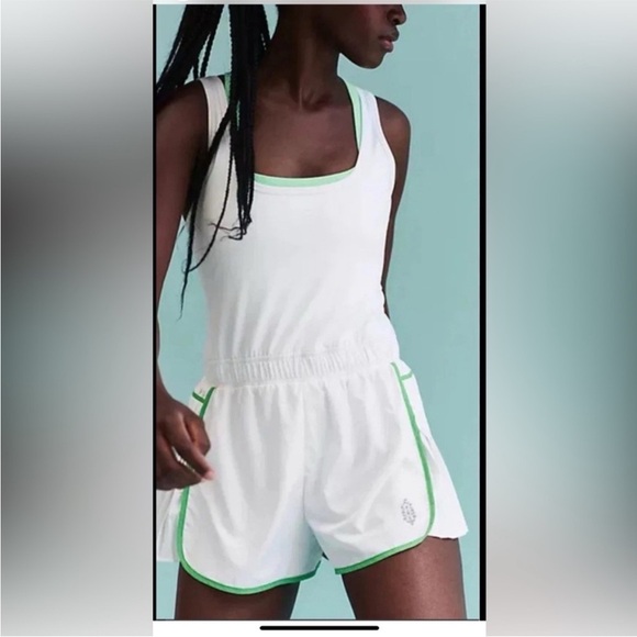 Free People white and green Tennis shorts onesie sz large - Picture 2 of 8
